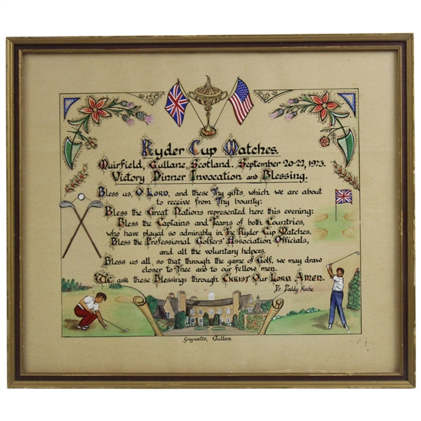 1973 Ryder Cup Matches Victory Dinner Invocation and Blessing - Framed
