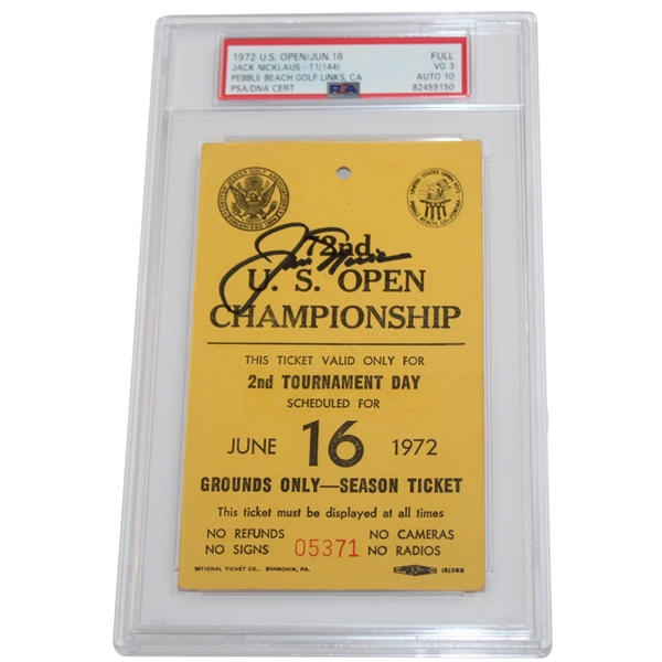 Jack Nicklaus Signed 1972 US Open Ticket #05371 PSA/DNA VG 3 AUTO 10