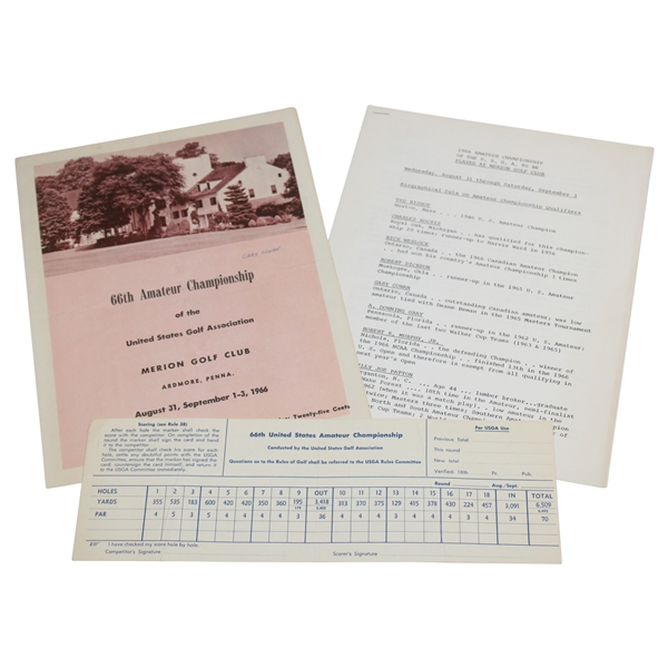 1966 U.S. Amateur Merion Golf Club Scorecard, Pairing Sheet & Data Sheets 
