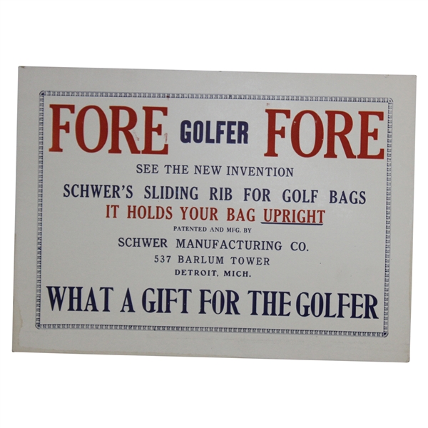 1930’s ‘Fore Golfer Fore Golf Stand Bag Advertisement Broadside Display 10” x 14”