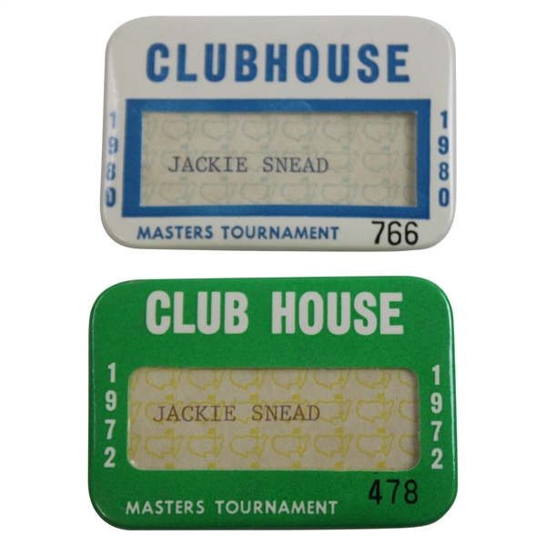 1972 & 1980 Masters Tournament Clubhouse Badges - Snead Family Collection