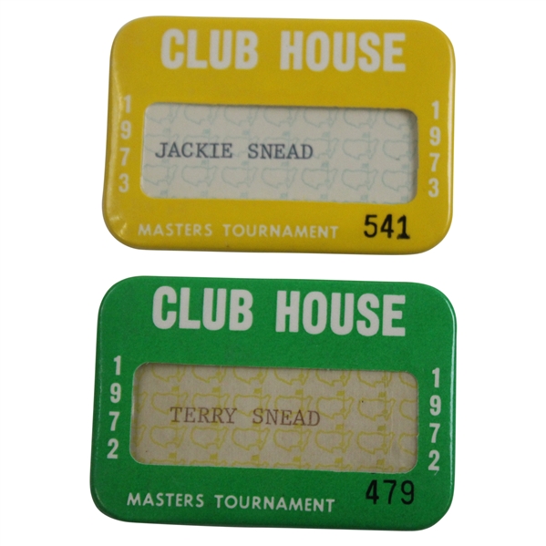 1972 & 1973 Masters Tournament Clubhouse Badges - Snead Family Collection