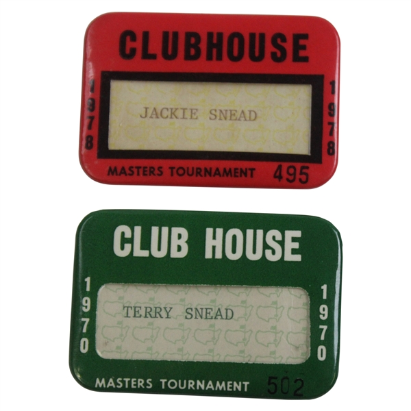 1970 & 1978 Masters Tournament Clubhouse Badges - Snead Family Collection