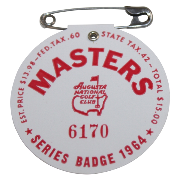 1964 Masters Tournament SERIES Badge #6170 - Arnold Palmer Win
