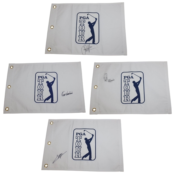 Trevino, Venturi, Villegas & Lyle Signed PGA Tour Embroidered White Flags JSA ALOA