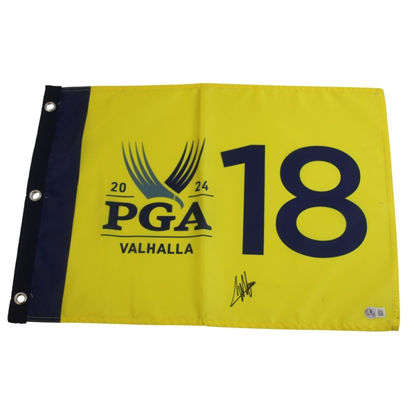 Collin Morikawa Signed 2024 PGA at Valhalla Yellow Screen Flag Beckett #BM64137