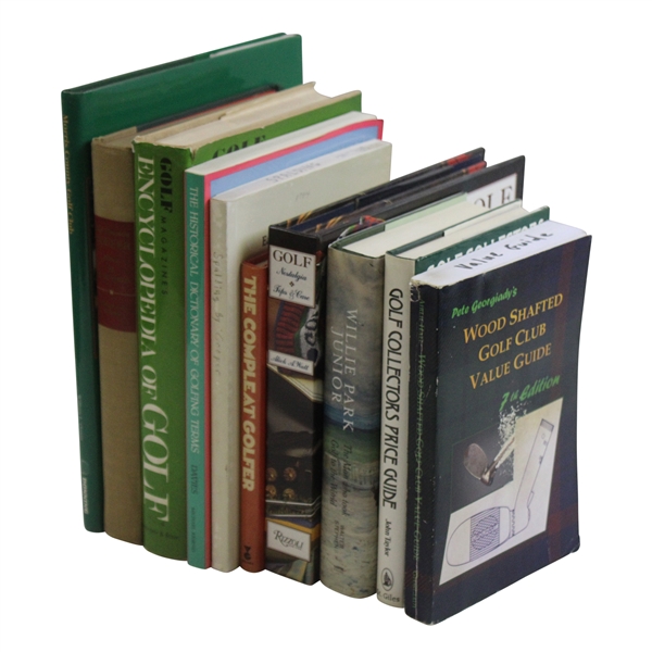 Ten (10) Various Golf Books - Willie Park, Historical Dictionary, Golf Club Value & more