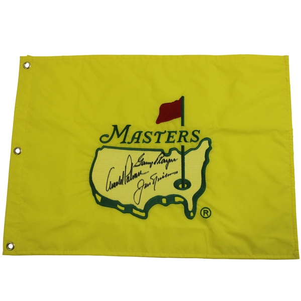 Big 3 Palmer, Nicklaus & Player Signed 1997 Masters Embroidered Flag - Rare JSA ALOA