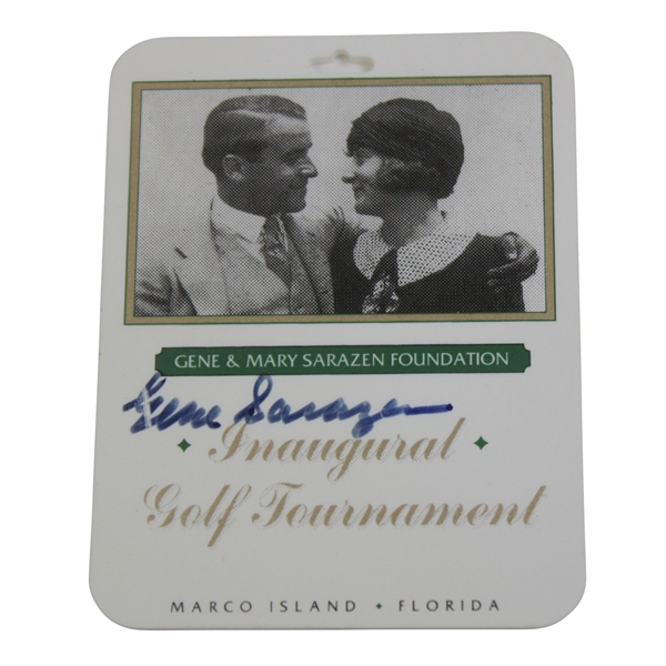 Gene Sarazen Signed Inaugural Golf Tournament Happy 94th Birthday Bag Tag JSA ALOA