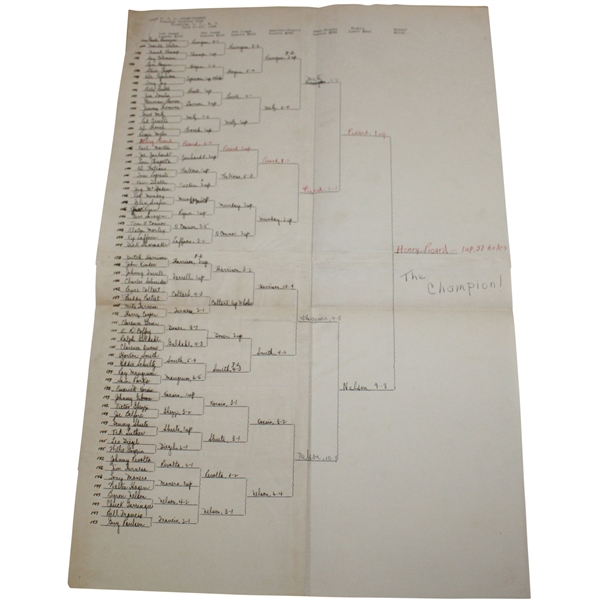 1939 PGA Championship at Pomonok CC Large Bracket Sheet - HG Picard Winner