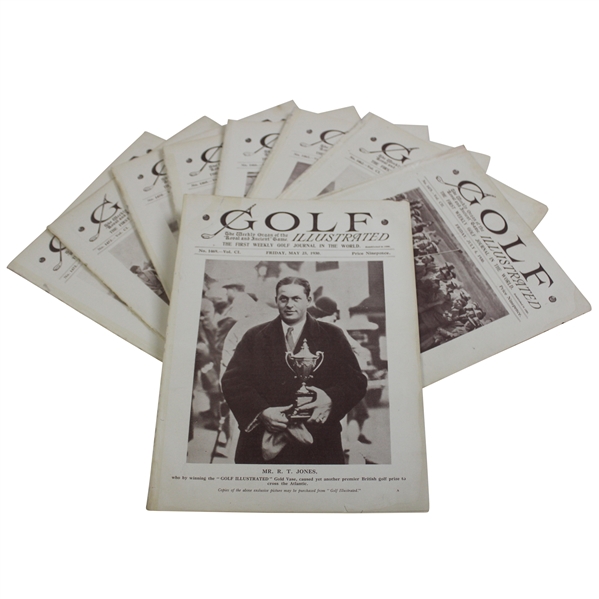 Nine (9) 1930 Golf Illustrated UK Issues – Bobby Jones Wins Gold Vase Cover (Grand Slam)