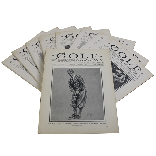 Nine (9) 1926 Golf Illustrated UK Issues – Unique Bobby Jones Walker Cup Cover & Story