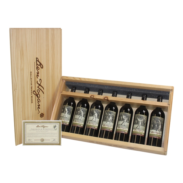Complete Ben Hogan Ltd Ed Seven (7) Wine Bottle The Swing Series in Wood Box w/COA