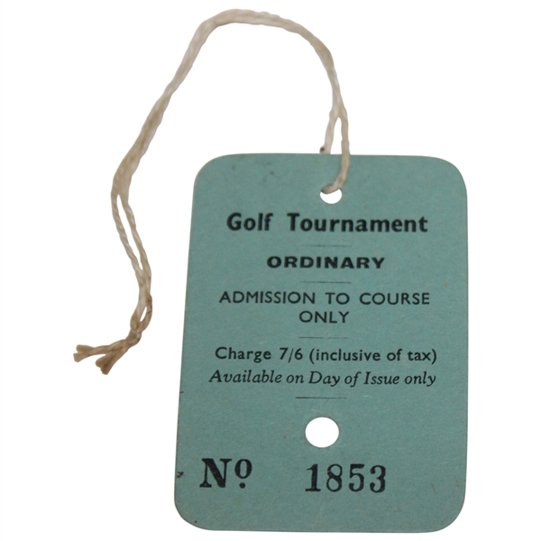 Royal Lytham & St. Annes Golf Tournament Ordinary Ticket No. 1853 - Likely 1952 Open Championship