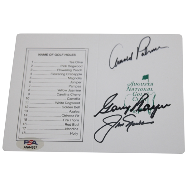Big 3 Palmer, Nicklaus & Player Signed Augusta National Golf Club Scorecard PSA #AN64537