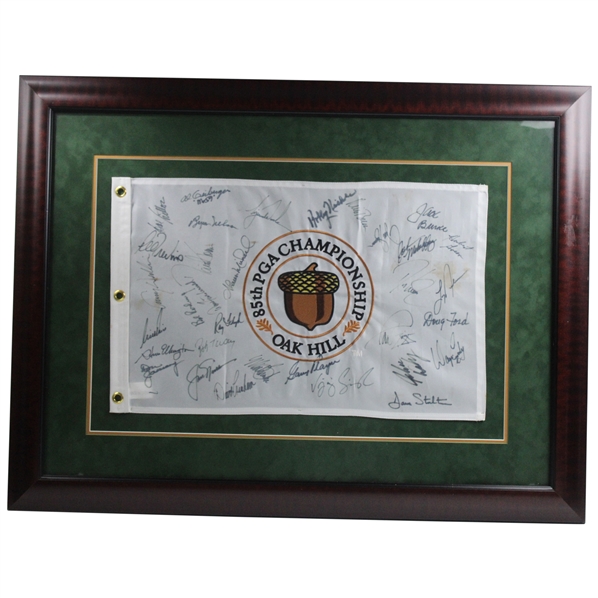Woods, Nicklaus, Nelson & other Champs Signed 2003 PGA at Oak Hill CC Flag - Framed JSA ALOA