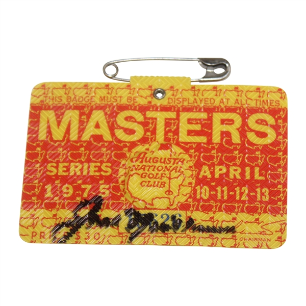 Jack Nicklaus Signed 1975 Masters SERIES Badge #15626 JSA ALOA