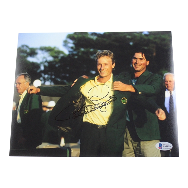 Bernhard Langer Signed Photo Receiving The Green Jacket From Fred Couples Beckett #AA39224