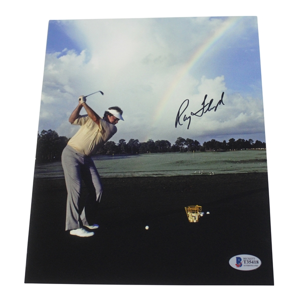 Ray Floyd Signed Photo Hitting At The Range w/Rainbow In The Background Beckett #T35418