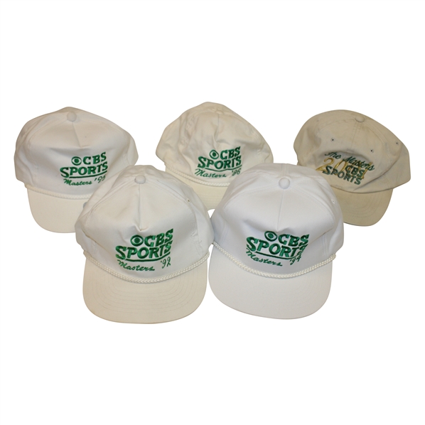Five (5) Masters Tournament CBS Sports Hats From Years 1992, 1994, 1995, 1995 & 2001