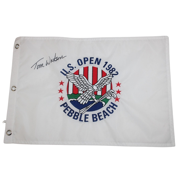 Tom Watson Signed US Open 1982 Commemorative Embroidered Flag JSA ALOA