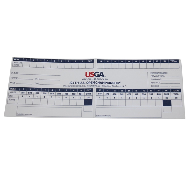 Official 2024 US Open at Pinehurst No. 2 Contestant Scorecard - Unused