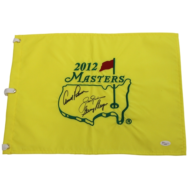 Palmer, Nicklaus, & Player Big Three Signed 2012 Masters Embroidered Flag JSA #X58223