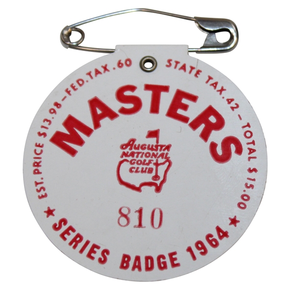 1964 Masters Tournament SERIES Badge #810 - Arnold Palmer Winner