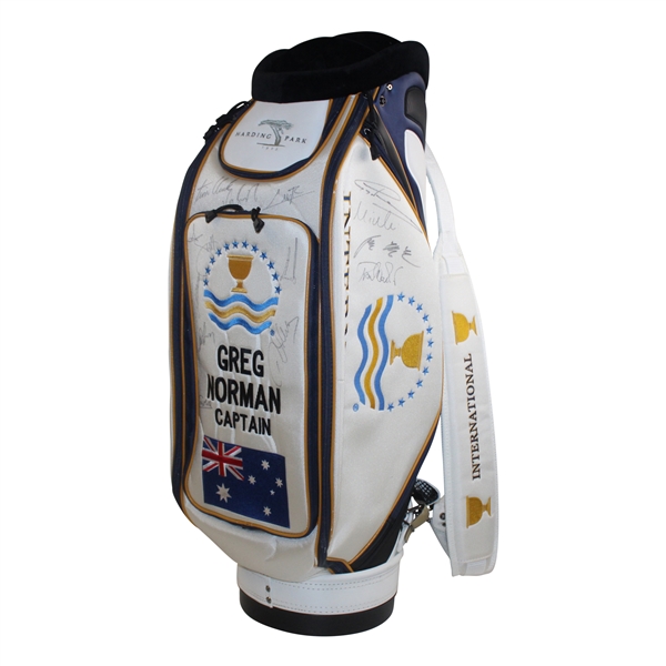 Greg Normans Personal 2009 Presidents Cup Bag Signed by International Team JSA ALOA