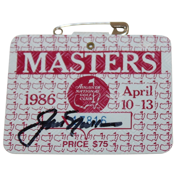 Jack Nicklaus Signed 1986 Masters Tournament SERIES Badge #X17816 JSA ALOA