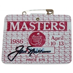 Jack Nicklaus Signed 1986 Masters Tournament SERIES Badge #X17816 JSA ALOA