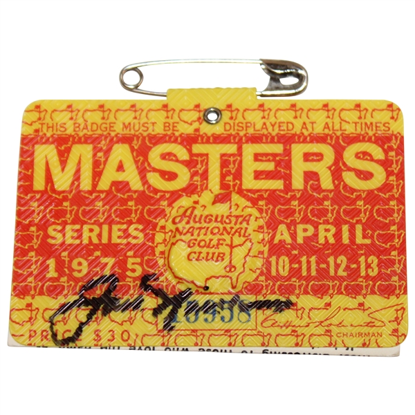 Jack Nicklaus Signed 1975 Masters Tournament SERIES Badge #15958 JSA ALOA