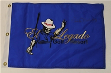Two (2) Chi Chi Rodriguez Signed El Legado Golf Resort Blue Screen Flags JSA ALOA