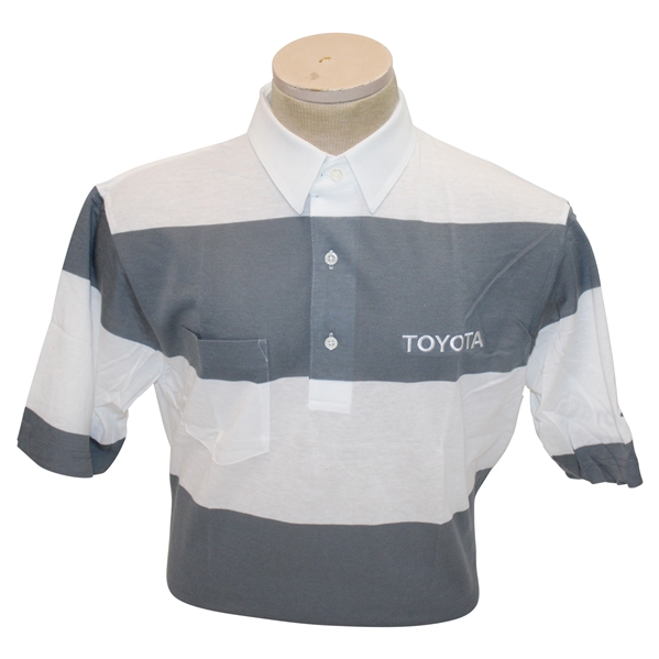 Chi Chi Rodriguezs Personal Gray & White Stripe Jack Nicklaus Signature Polo w/Sponsor - M