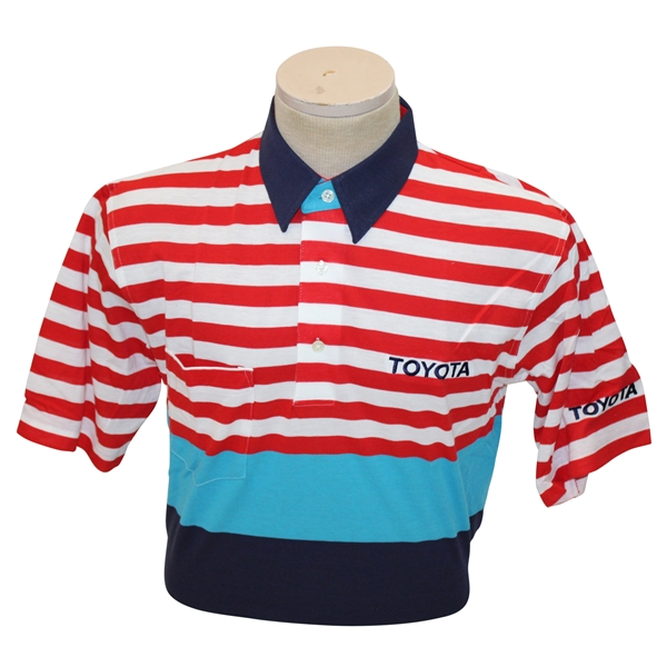 Chi Chi Rodriguezs Personal Tourney Red & White Striped Polo w/Sponsor - M