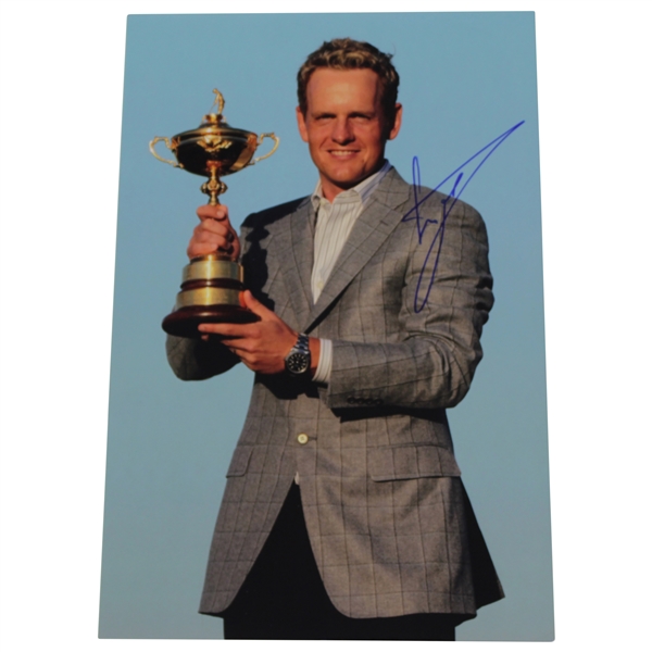 Luke Donald Signed Photo at 2010 Ryder Cup Holding Trophy JSA ALOA