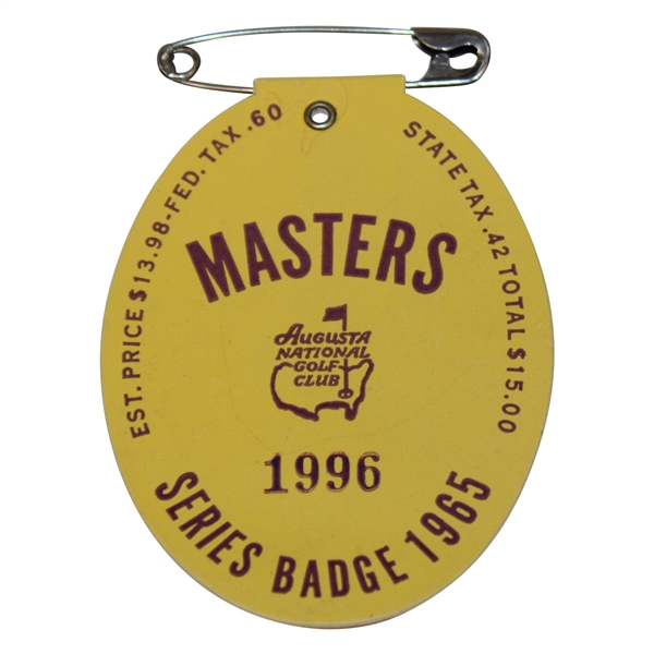 1965 Masters Tournament SERIES Badge #1996 - Jack Nicklaus Winner