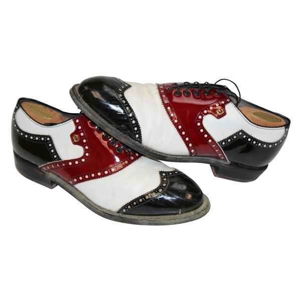 Chi Chi Rodriguezs Personal Red, Black & White Footjoy Golf Shoes w/Burgundy Shoe Bags