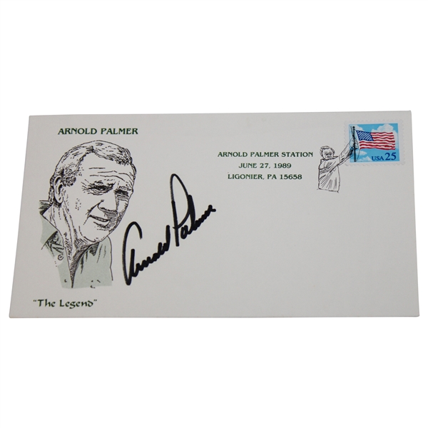 Arnold Palmer Signed 1989 Arnold Palmer Station The Legend Cachet - Black JSA ALOA