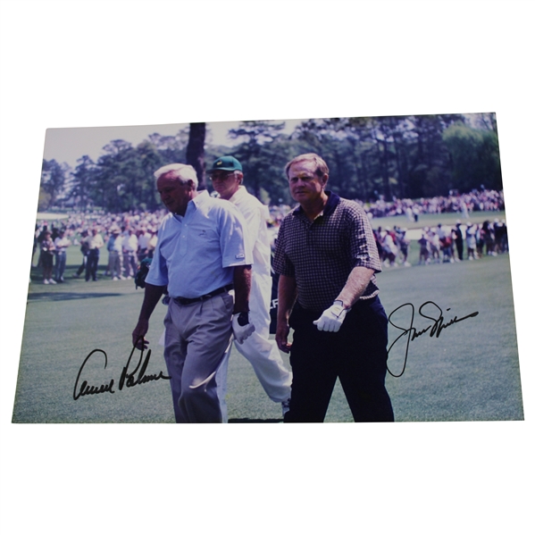 Arnold Palmer & Jack Nicklaus Signed Walking Augusta Fairway 8x12 Photo JSA ALOA