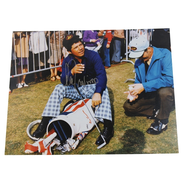 Lee Trevino Signed Sitting on Golf Bag 11x14 Photo JSA ALOA