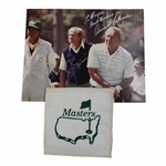 Masters Logo Caddy Patch from 1987 w/Def. Champ Nicklaus & Palmer Signed Photo JSA ALOA