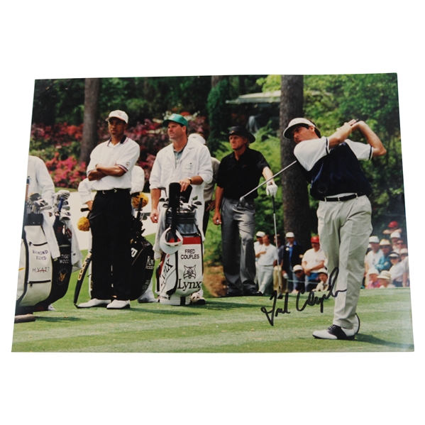 Fred Couples Signed Tees Off at Augusta w/Tiger & Norman Watching Photo JSA ALOA