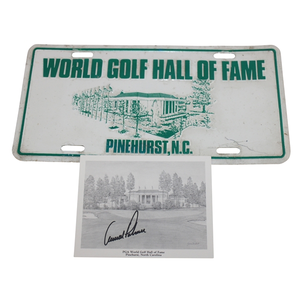 Arnold Palmer Signed PGA WGHoF Notecard w/a WGHoF License Plate PSA/DNA #AN30442