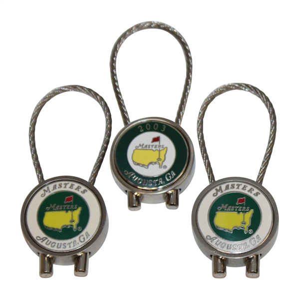 2003 & Two(2) Masters Tournament Green w/Yellow Logo Silver Tone Rope Keychains