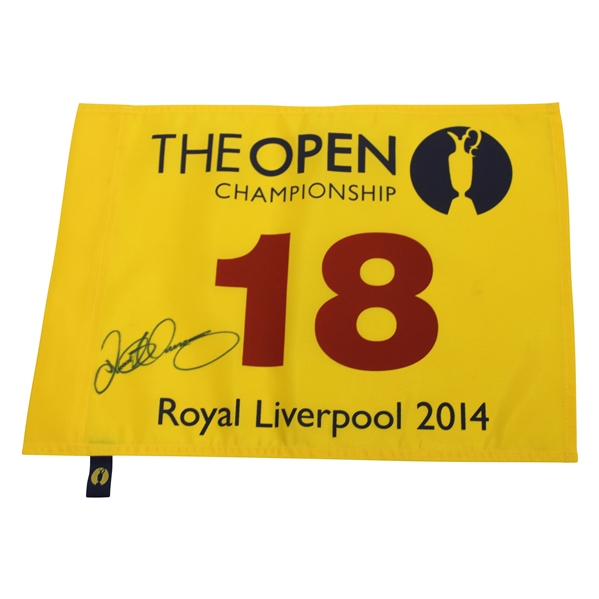 Rory McIlroy Signed 2014 The Open at Royal Liverpool Yellow Screen Flag JSA ALOA