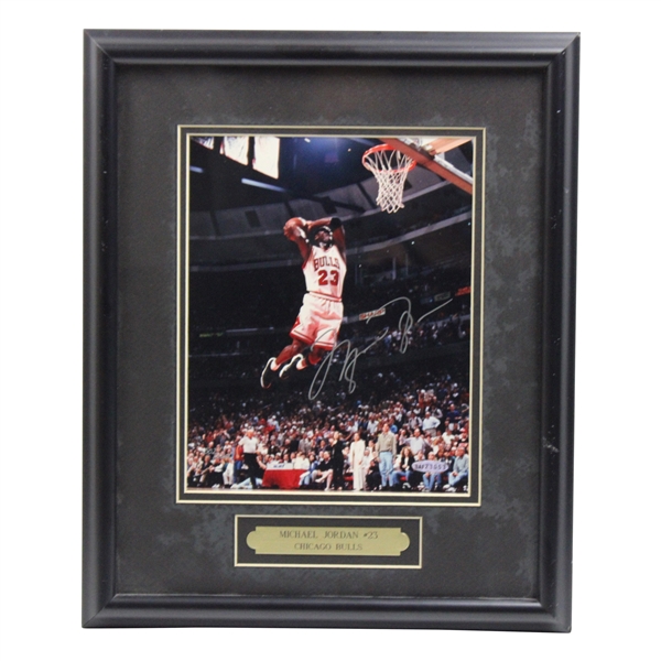 Michael Jordan Signed Dunking Oversized Photo - Framed UDA