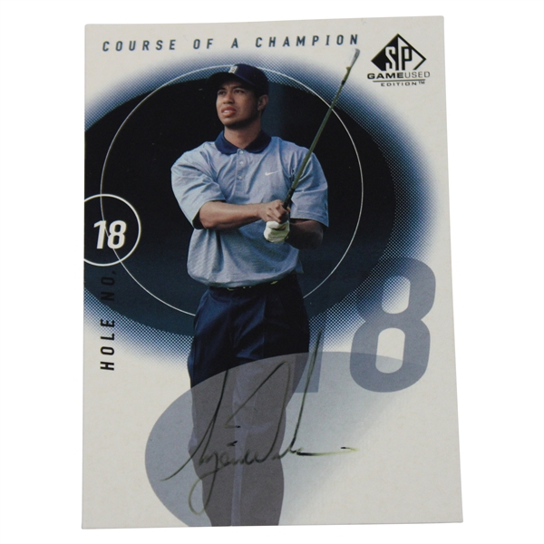 Tiger Woods Signed 2002 UD Course of a Champion Hole-18 CC-18 Golf Card JSA ALOA