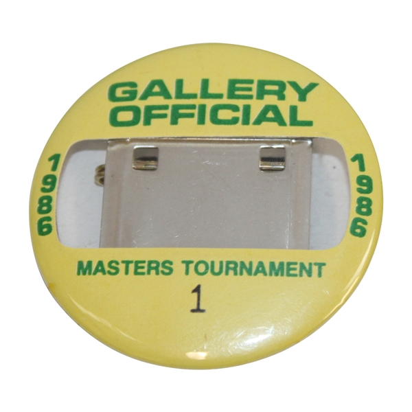 1986 Masters Tournament Gallery Official Badge #1 - Jack Nicklaus Win