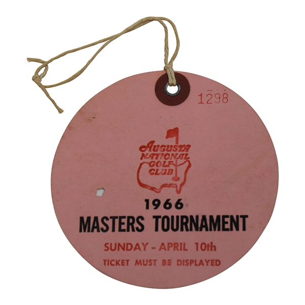 1966 Masters Tournament Sunday Final Round Ticket #1298 - Jack Nicklaus Win